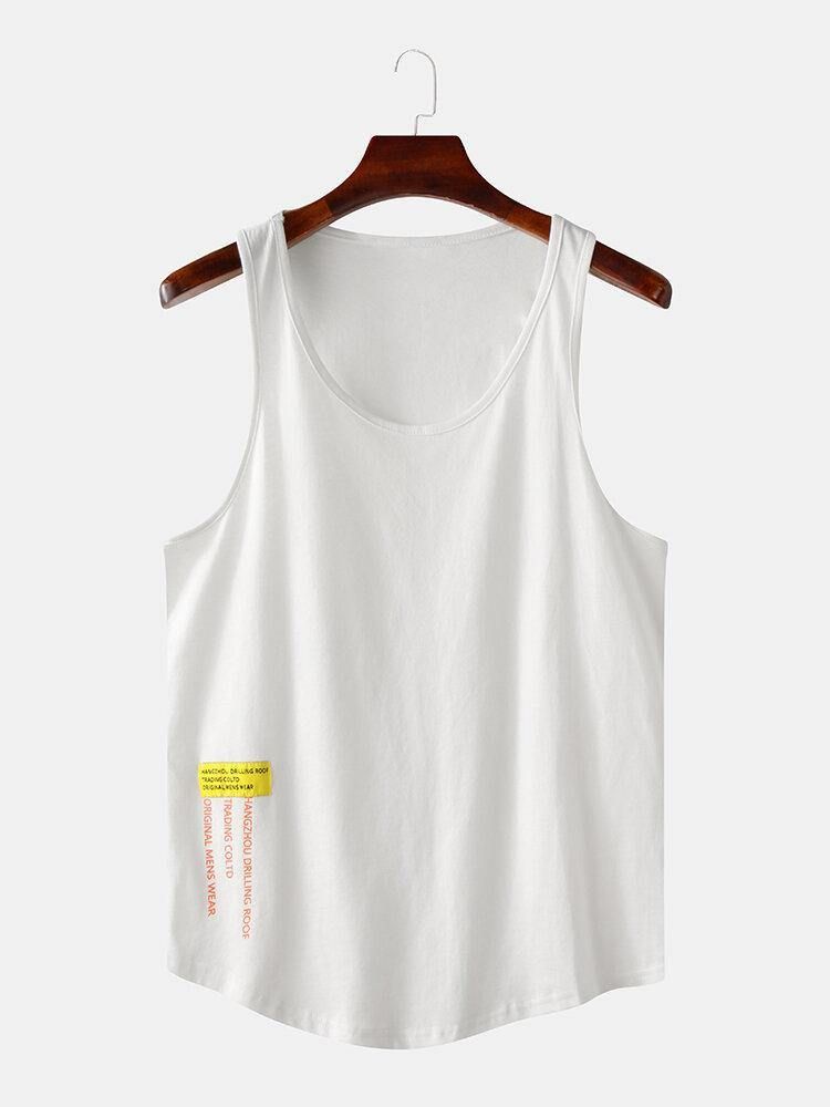 Menn Casual Letter Print Ensfarge Crew Neck Sleeveless Tank Tops