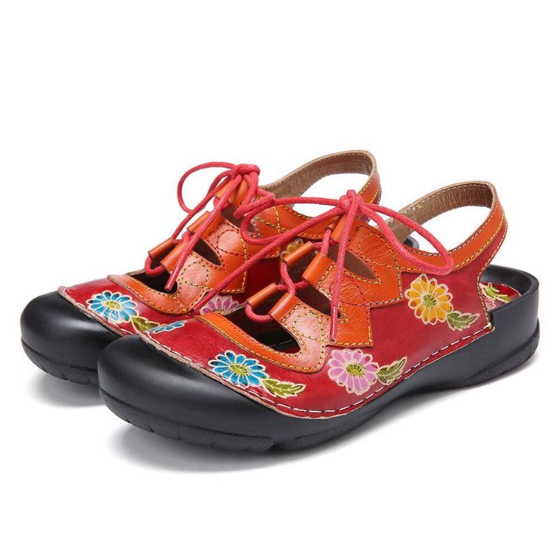 Skinn Blomster Skjøteutskjæring Søm Snøring Slingback Mules Clogs Flat Sandaler