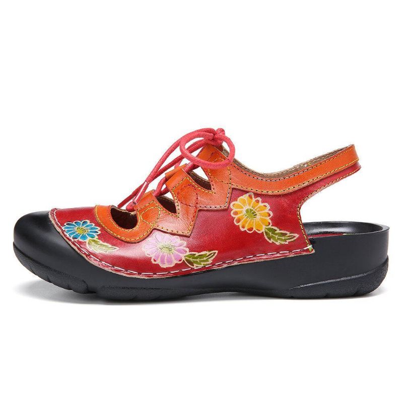 Skinn Blomster Skjøteutskjæring Søm Snøring Slingback Mules Clogs Flat Sandaler