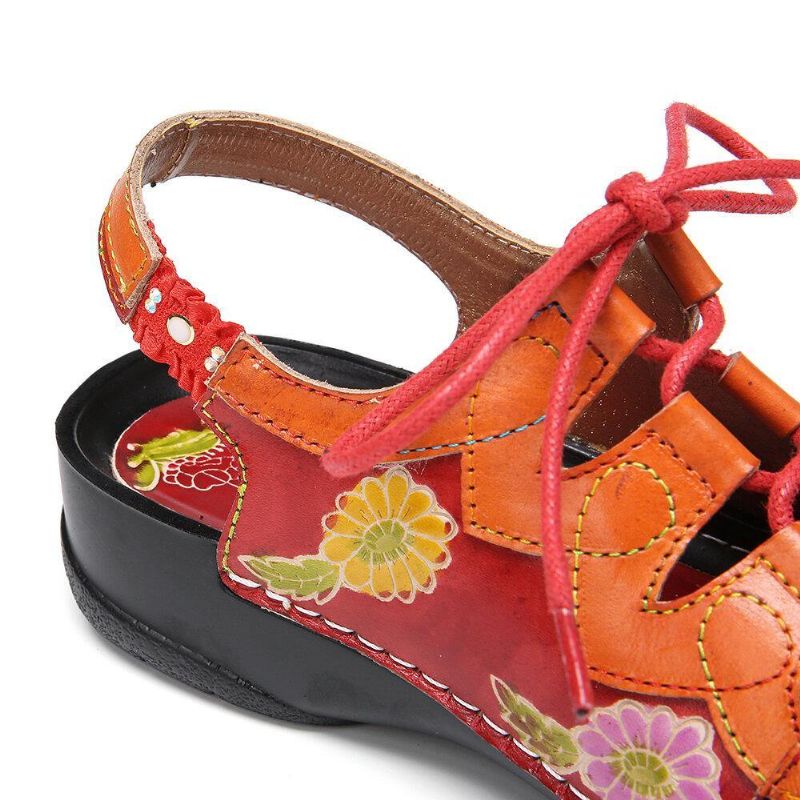 Skinn Blomster Skjøteutskjæring Søm Snøring Slingback Mules Clogs Flat Sandaler