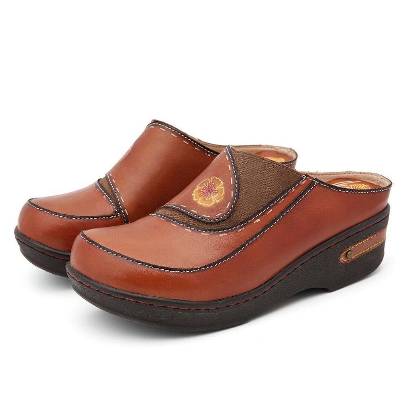 Skinnblomst Elastisk Skjøting Slip-On Mules Tresko Sklisikkert Kiler Sandaler