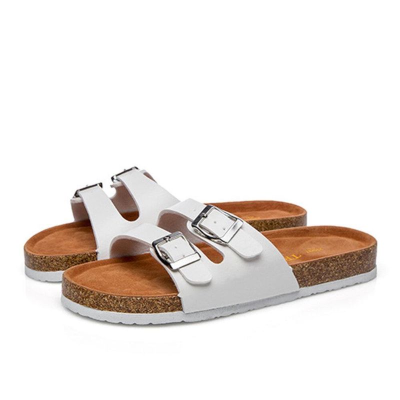 Stor Størrelse Kvinner Strand Casual Dual Spenne Stropp Myk Flat Cork Sandaler