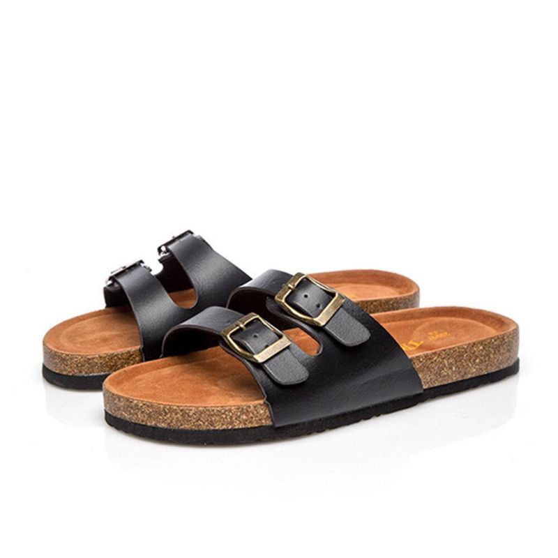 Stor Størrelse Kvinner Strand Casual Dual Spenne Stropp Myk Flat Cork Sandaler