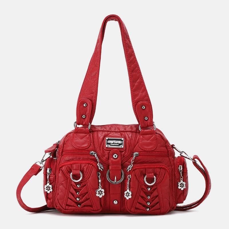 Angel Kiss Kvinner Pu-Skinn Multi-Bære Ensfarget Mote Uformell Skulderveske Crossbody Bag Håndveske