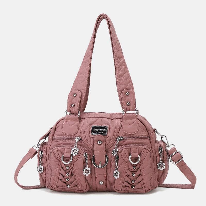 Angel Kiss Kvinner Pu-Skinn Multi-Bære Ensfarget Mote Uformell Skulderveske Crossbody Bag Håndveske