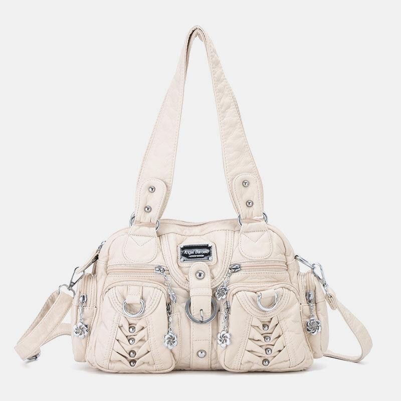 Angel Kiss Kvinner Pu-Skinn Multi-Bære Ensfarget Mote Uformell Skulderveske Crossbody Bag Håndveske