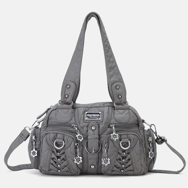 Angel Kiss Kvinner Pu-Skinn Multi-Bære Ensfarget Mote Uformell Skulderveske Crossbody Bag Håndveske