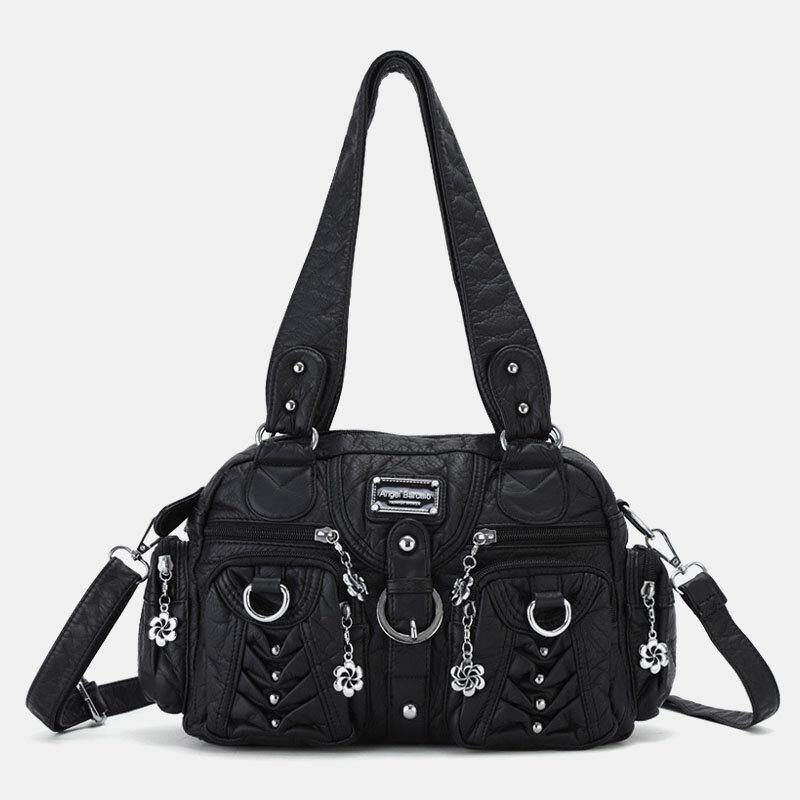 Angel Kiss Kvinner Pu-Skinn Multi-Bære Ensfarget Mote Uformell Skulderveske Crossbody Bag Håndveske