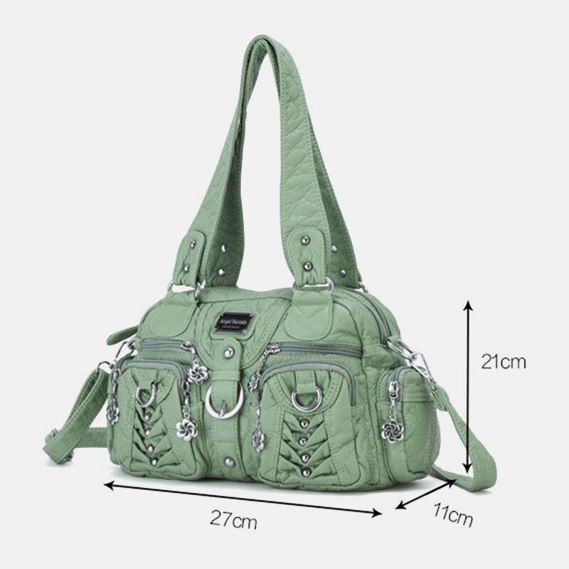 Angel Kiss Kvinner Pu-Skinn Multi-Bære Ensfarget Mote Uformell Skulderveske Crossbody Bag Håndveske