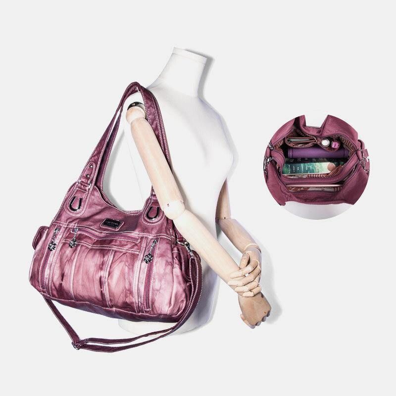 Angel Kiss Kvinner Pu-Skinn Multi-Bære Solid Color Crossbody Bag Skulderveske Tote Håndveske