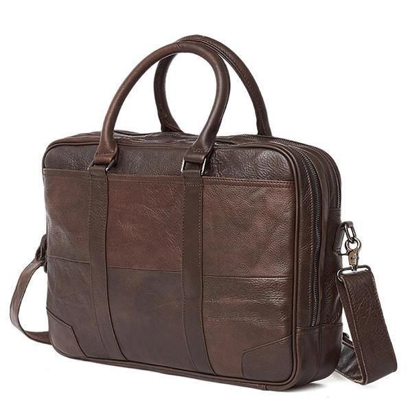 Ekte Lær Business Laptop Bag Koffert Crossbody Bag