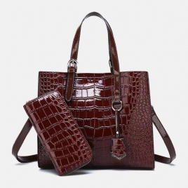 Kvinner 2 Stk Alligator Pu Multi-Lomme Håndveske Med Stor Kapasitet Crossbody Bag Tote