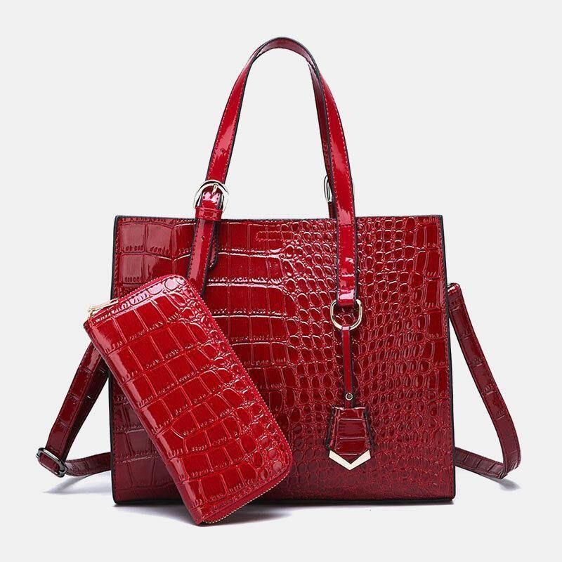 Kvinner 2 Stk Alligator Pu Multi-Lomme Håndveske Med Stor Kapasitet Crossbody Bag Tote