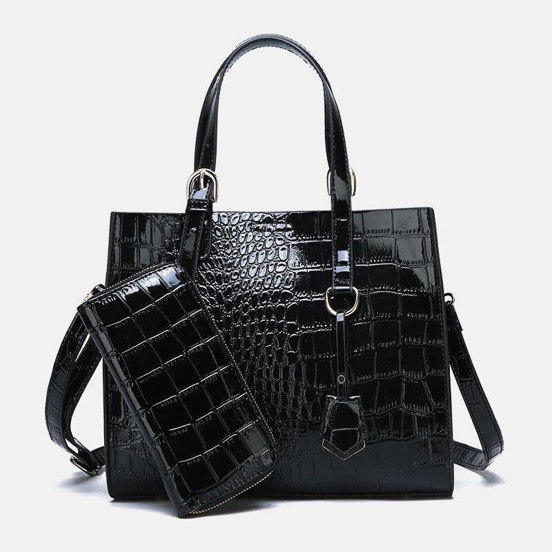 Kvinner 2 Stk Alligator Pu Multi-Lomme Håndveske Med Stor Kapasitet Crossbody Bag Tote