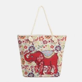 Kvinner Elephant Printed Large Capacity National Tote Handbag