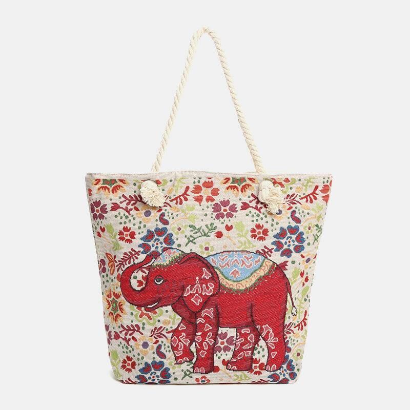 Kvinner Elephant Printed Large Capacity National Tote Handbag