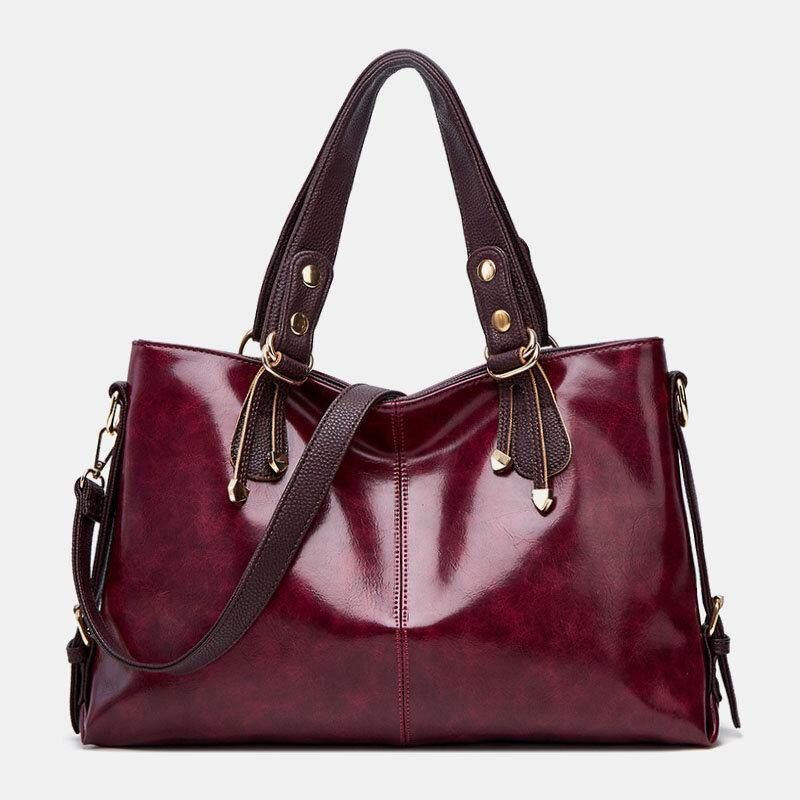 Kvinner Kunstskinn Retro Litchi-Mønster Håndveske Med Stor Kapasitet Skulderveske Crossbody Bag Tote