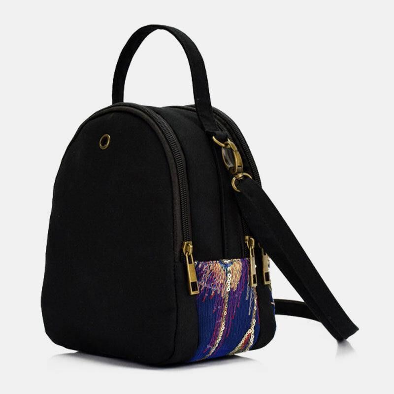 Kvinner Lerret Etnisk Stil Broderi Påfuglmønster Paljett Mini Multi-Bære Håndveske Crossbody Bag