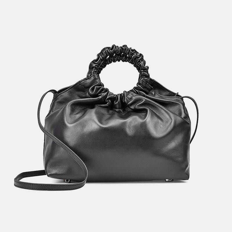 Kvinner Pu-Skinn Ensfarget Skallformet Rynket Veske Håndveske Løfteveske Skulderveske Crossbody Veske