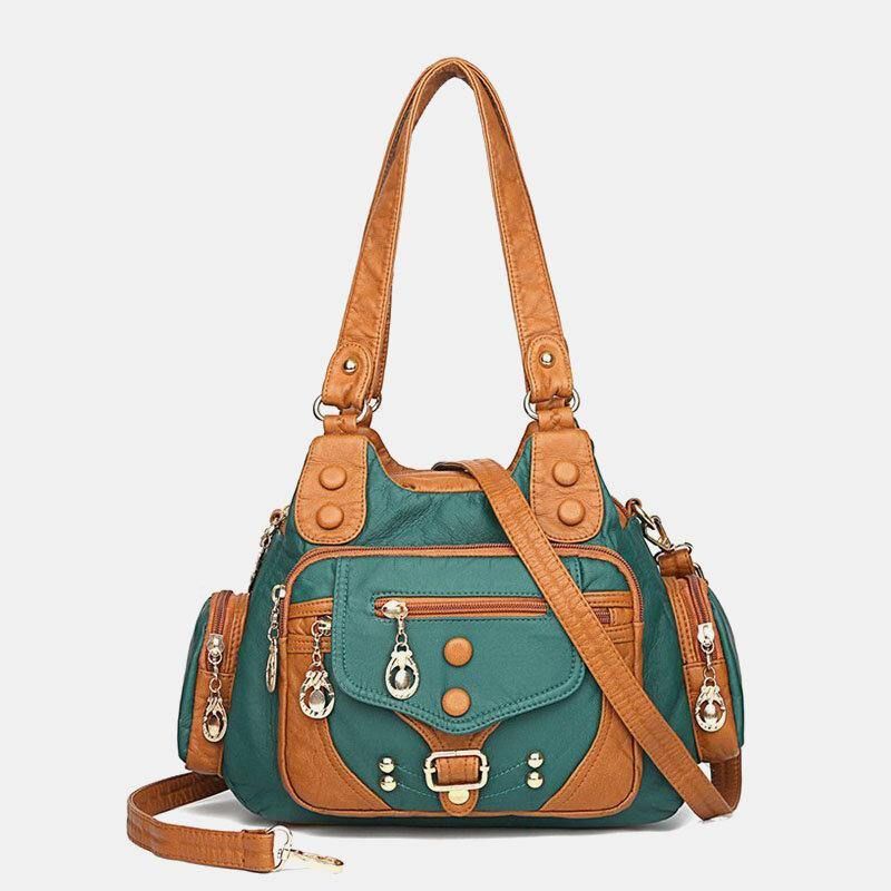 Kvinner Pu-Skinn Stor Kapasitet Multi-Lomme Nagledekorasjon Retro Myk Tøyvesker Crossbody-Vesker