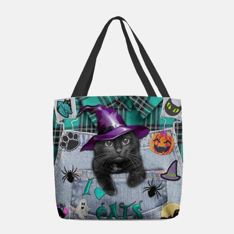 Magisk Hatt I Lerret For Kvinner Tredimensjonal 3D Cute Black Cat Handbag Tote Skulderveske