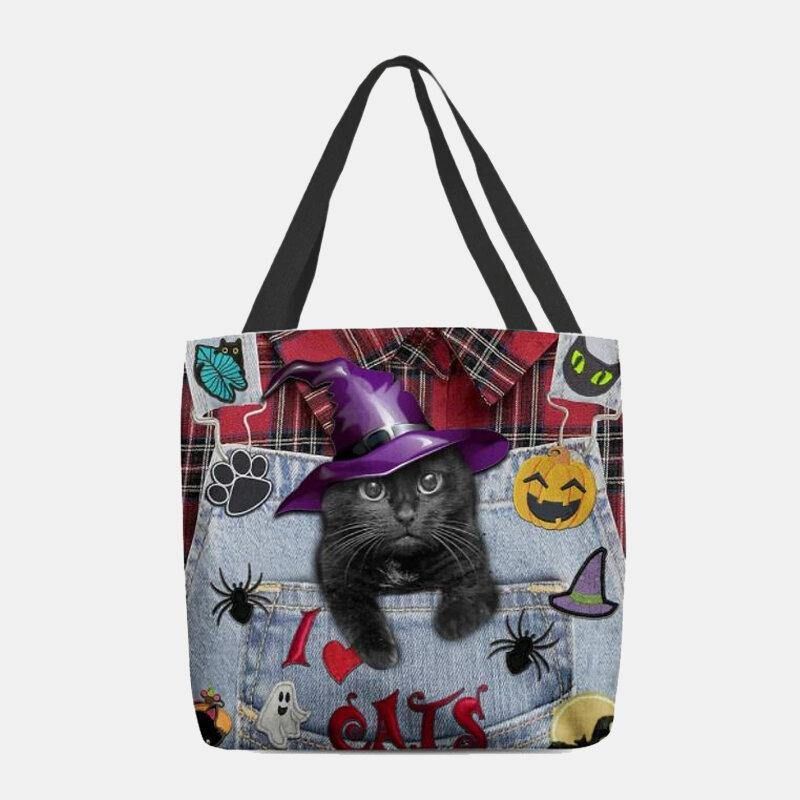 Magisk Hatt I Lerret For Kvinner Tredimensjonal 3D Cute Black Cat Handbag Tote Skulderveske