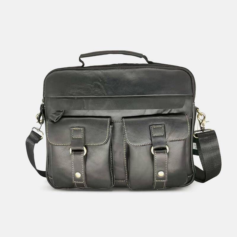 Menn Ekte Skinn Multi-Pocket Håndveske Business Bag Laptop Bag Skulderveske