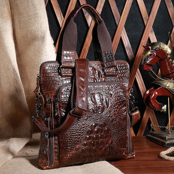 Menn Genuine Leather Alligator Business Bag Handbag