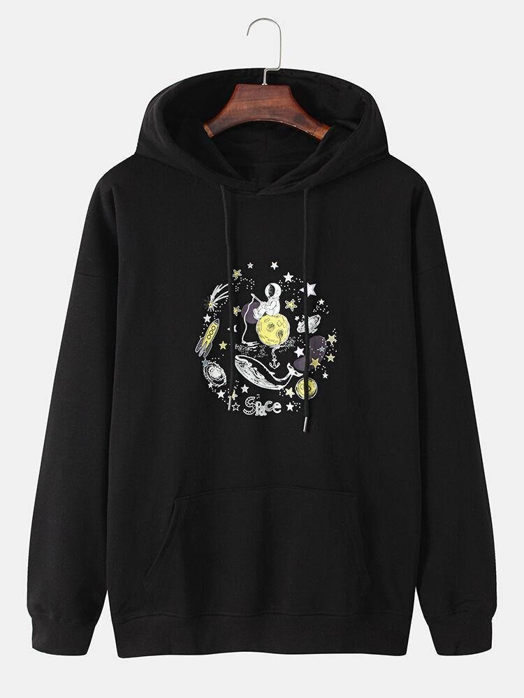 Funny Space Astronaut Graphic Cotton Drop Shoulder-Hettegensere For Menn