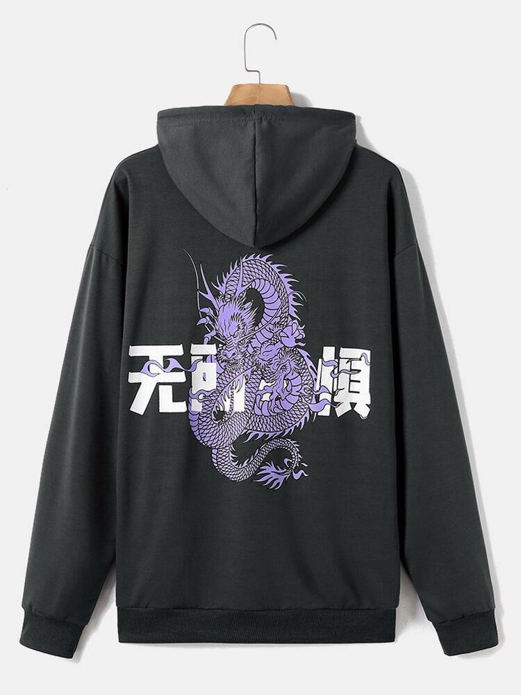 Herre Dragon Chinese Character Back Print 100% Bomull Hettegensere Med Snøring