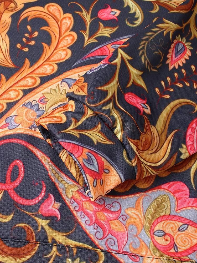 Herre Paisley Print Kangaroo Pocket Langermet Hettegensere