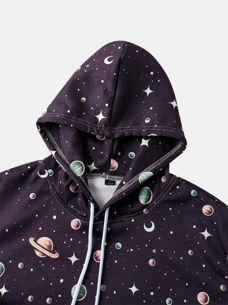 Herredesign Astronaut Galaxy Print Langermede Hettegensere Med Lomme