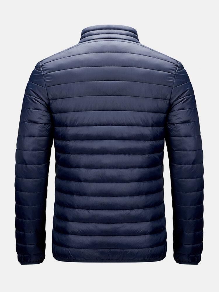 Menns Zip Front Quilted Solid Basic Polstret Kåper Med Lomme