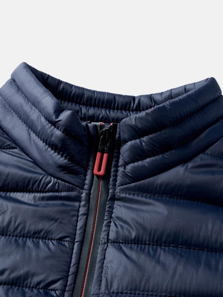 Menns Zip Front Quilted Solid Basic Polstret Kåper Med Lomme