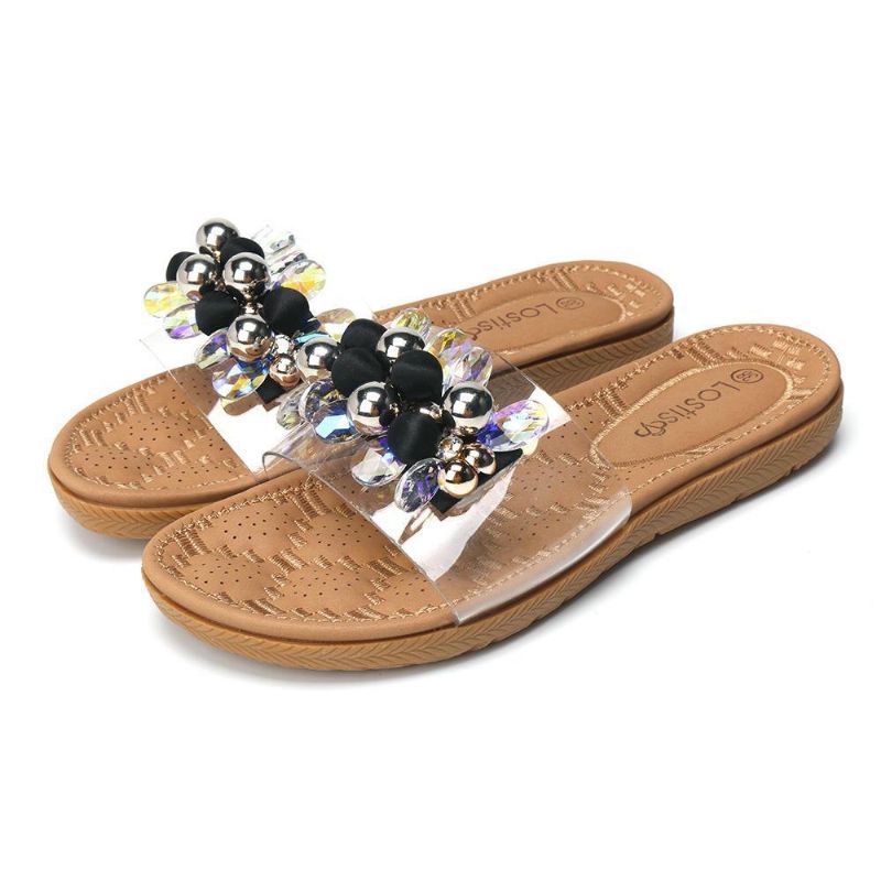 Kvinner Beach Beaded Dekor Flat Tøfler