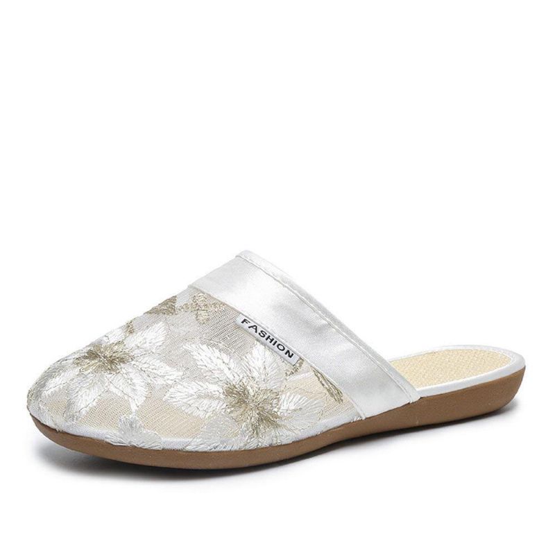 Kvinner Blomsterblomstermønster Hollow Out Comfy Closed Toe Casual Flat Slipper