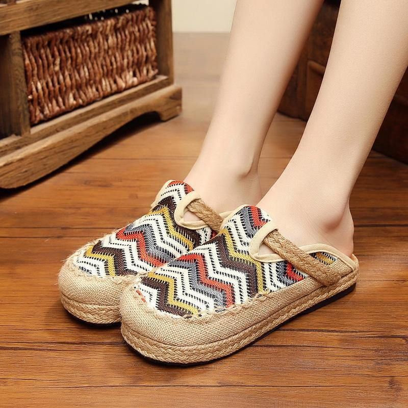 Rainbow Espadrilles Flax Backless Loafers