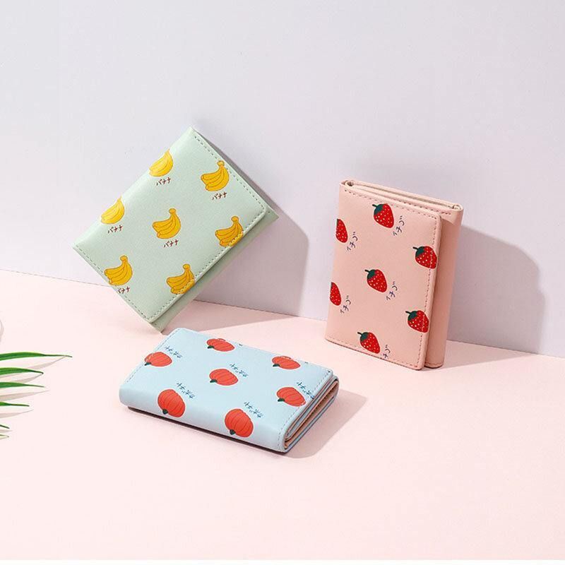 Kvinner 7 Kortspor Trifold Fruit Printed Wallet