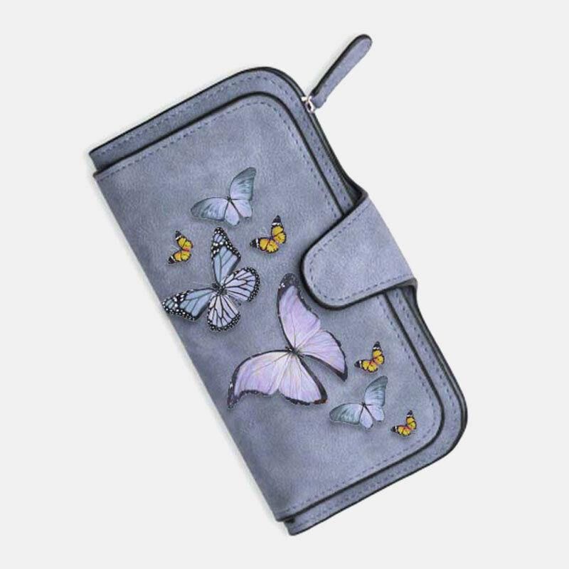 Kvinner Butterfly Lommebok Veske 14 Card Slot Telefonveske