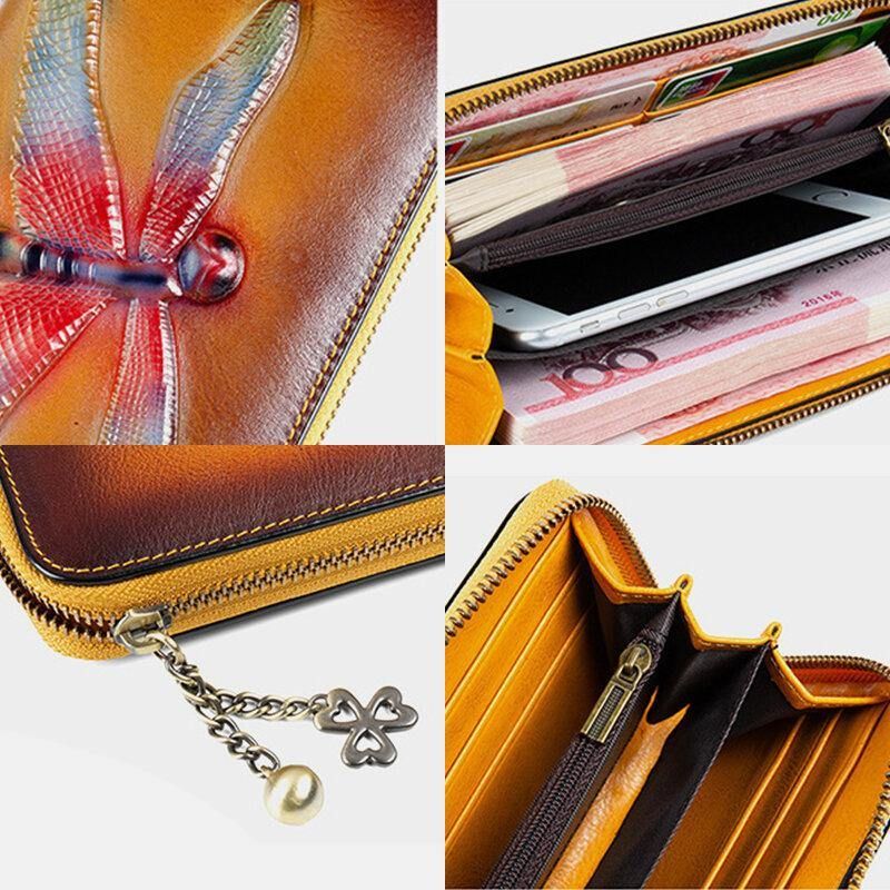 Kvinner Ekte Skinn Dyremønster Vintage Rfid Anti-Theft Multi-Slot Telefonveske Clutch Veske Kortholder Lommebok