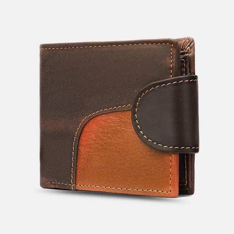 Menn Ekte Skinn Bifold Rfid Anti-Tyveri Multi-Card Slot Retro Casual Kortholder Mynt Lommebok