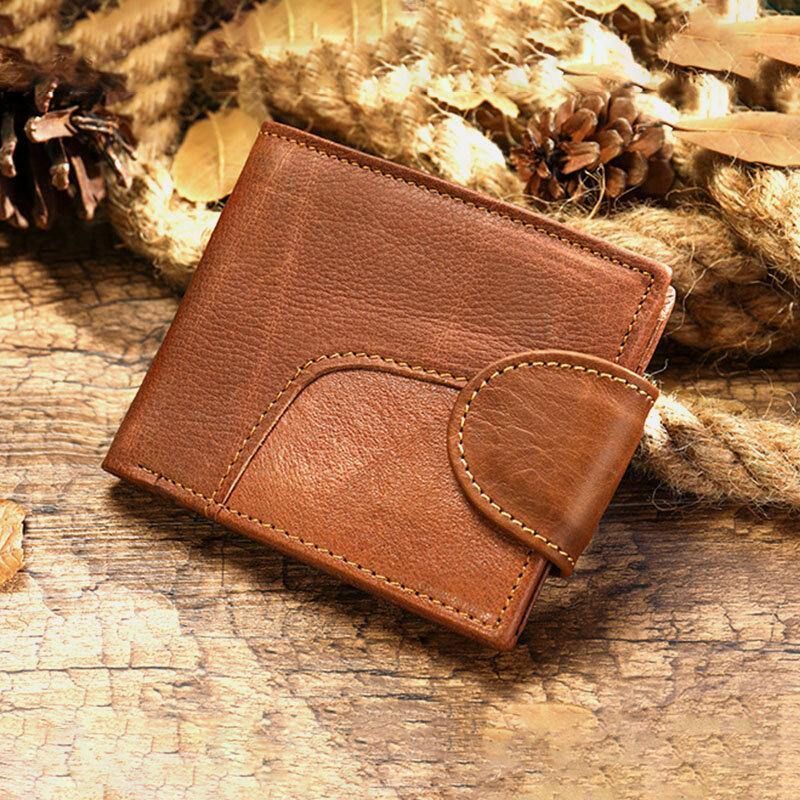 Menn Ekte Skinn Bifold Rfid Anti-Tyveri Multi-Card Slot Retro Casual Kortholder Mynt Lommebok