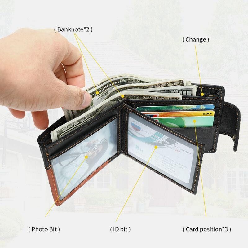 Menn Ekte Skinn Bifold Rfid Anti-Tyveri Multi-Card Slot Retro Casual Kortholder Mynt Lommebok