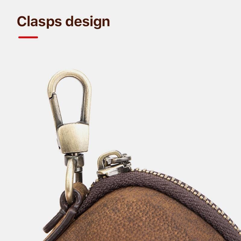 Menn Ekte Skinn Hest Skinn Vintage Mini Glidelås Nøkkelring Mynt Veske Midje Bag Lommebok