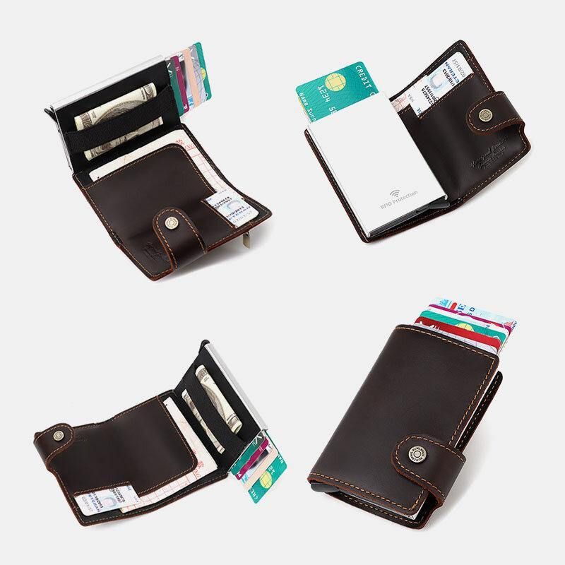 Menn Ekte Skinn Multi-Card Slot Rfid Anti-Theft Vintage Business Casual Kortholder Pengeklemmer Lommebok Veske