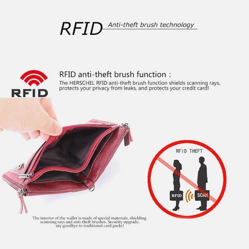 Menn Ekte Skinn Rfid Blokkerer Anti-Tyveri Retro Business Dobbel Glidelås Kortholder Lommebok