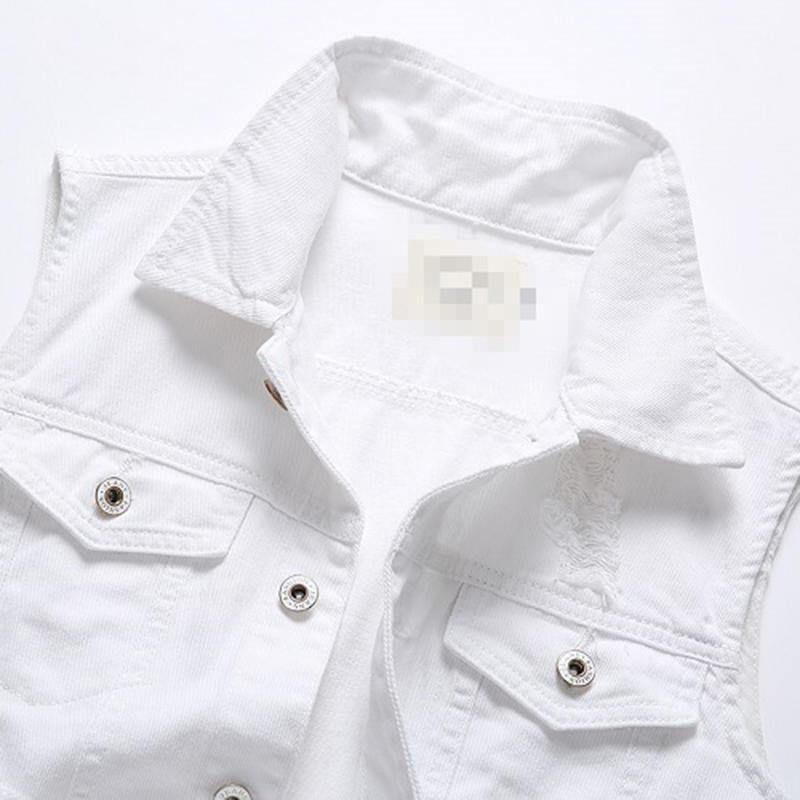 Casual Holes Pocket White Denim Vester