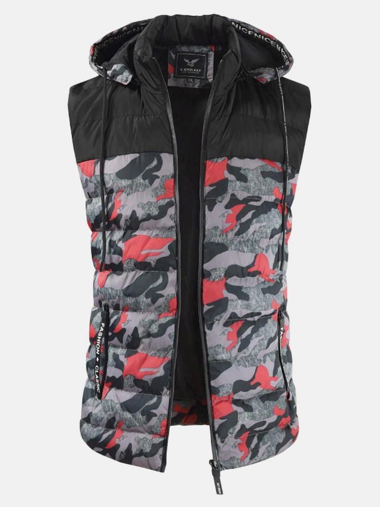 Herre Camo Patchwork Avtakbar Hette Tykk Varm Polstret Vest