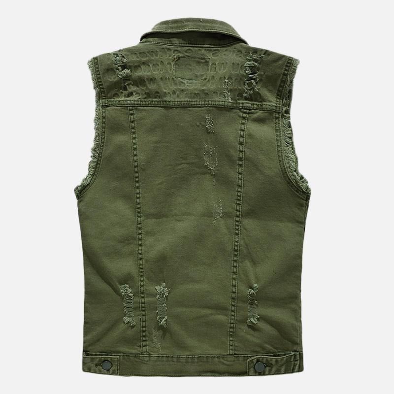 Herre Pocket Ripped Jean Vest Ermeløs Denimjakke