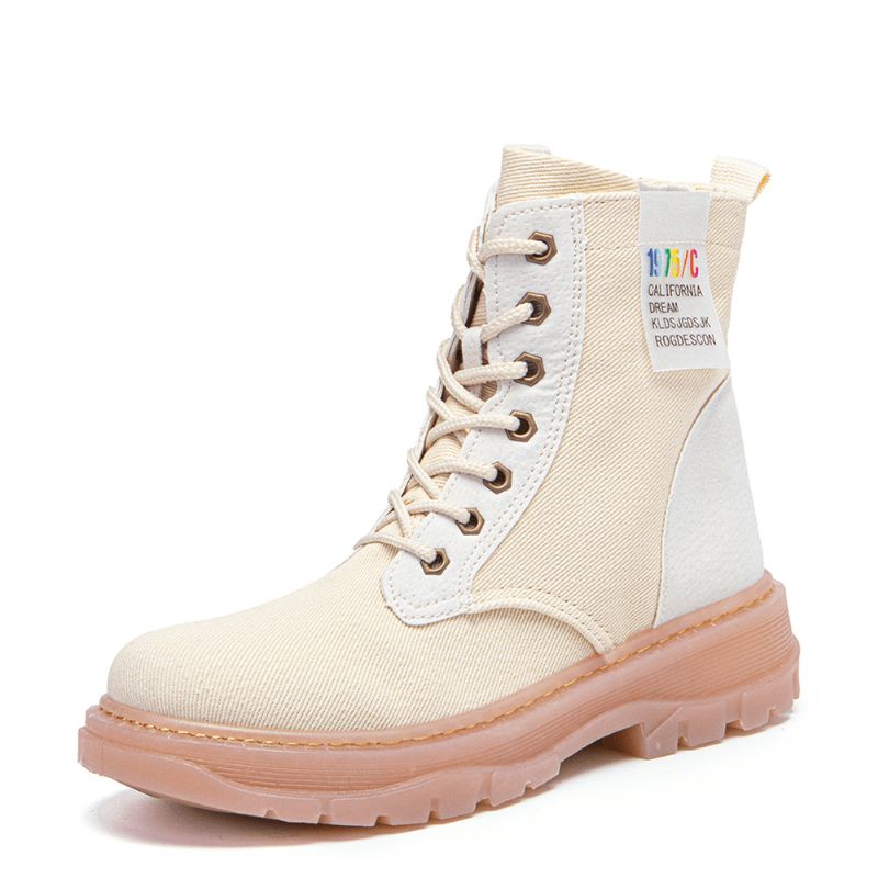 Kvinner Casual Canvas Tykk Såle Høy Topp Snøring Combat Boots